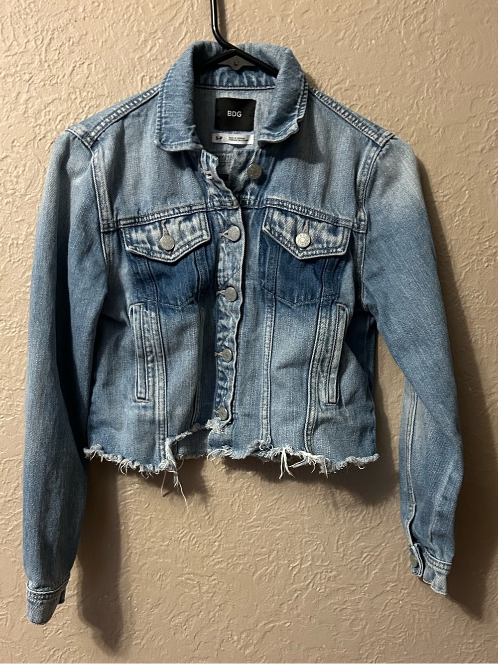 BDG Light Blue Frayed Hem Cropped Denim Jacket